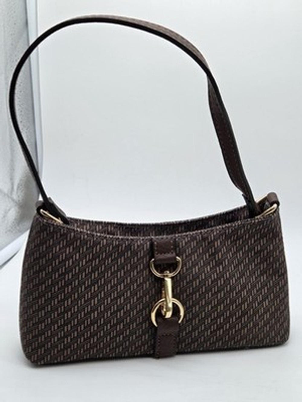 ASOS Design Brown Shoulder Bag Gold Tone Hardware Monogram Pattern Small Handbag